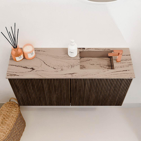 Mondiaz JOYA-DLUX 80cm meuble de salle de bains - couleur Walnut - Vasque FAYE position Droite 1 trou de robinet couleur Arena. SW1424334