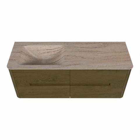 Mondiaz CIRO-DLUX Badkamermeubelset - 130x45x50cm - Solid surface wastafel Saba - 1 wasbak Links - zonder kraangaten - 4 lades - Dusk SW1533339