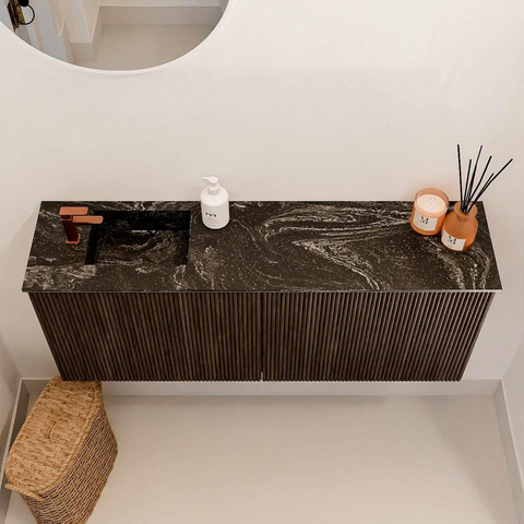 Mondiaz JOYA-DLUX Meuble de salle de bains 100cm - couleur Walnut - Vasque FAYE position Gauche 1 trou de robinet couleur Lava. SW1422484