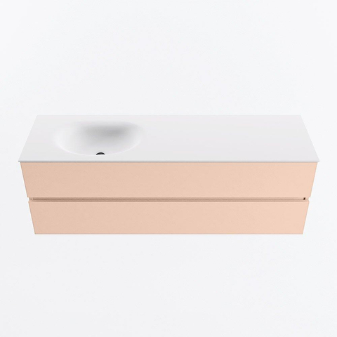 MONDIAZ VICA Ensemble meuble de salle de bains - 150cm - meuble sous-vasque rosee - 2 tiroirs - lavabo moon gauche - 1 trou de robinet - version haute 60cm - talc SW1080374