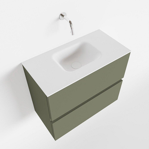 MONDIAZ ADA Toiletmeubel 60x30x50cm met 0 kraangaten 2 lades army mat Wastafel Lex midden Solid Surface Wit SW472594