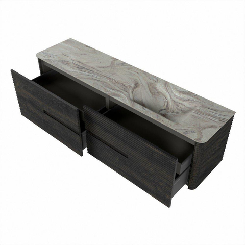 Mondiaz CIRO-DLUX Badkamermeubelset - 180x45x50cm - Solid surface wastafel Glace - 1 wasbak Rechts - zonder kraangaten - 4 lades - Shadow SW1532241