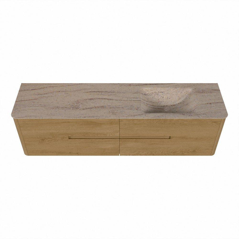 Mondiaz CIRO-DLUX Ensemble de meubles de salle de bains - 180x45x50cm - Plan vasque solid surface Saba - 1 bassin à droite - 1 trou de robinet - 4 tiroirs - Chêne SW1531236
