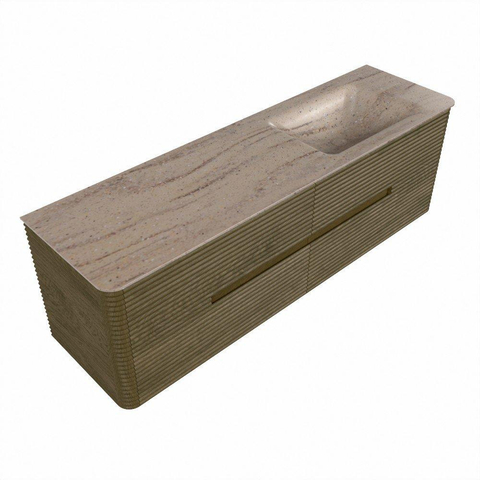 Mondiaz CIRO-DLUX Badkamermeubelset - 160x45x50cm - Solid surface wastafel Saba - 1 wasbak Rechts - 1 kraangat - 4 lades - Dusk SW1533355