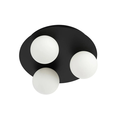 QAZQA Cederic badkamer plafondlamp - 23x23x10.3cm - 3 lichts - rond - mat zwart SW1187239
