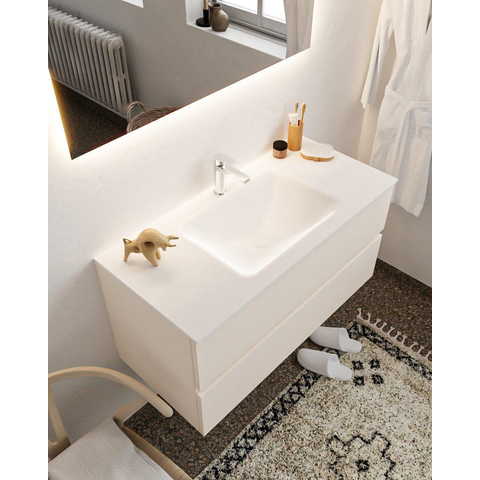 MONDIAZ VICA Ensemble de meuble salle de bain - 100cm - 2 tiroirs - lavabo Cloud central - 1 trou de robinet - solid surface lin SW411015