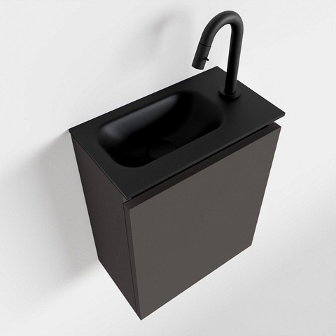 MONDIAZ TURE Toiletmeubel 40x23x50cm met 1 kraangaten 1 deuren dark grey mat Wastafel Eden links Solid Surface Zwart SW475284