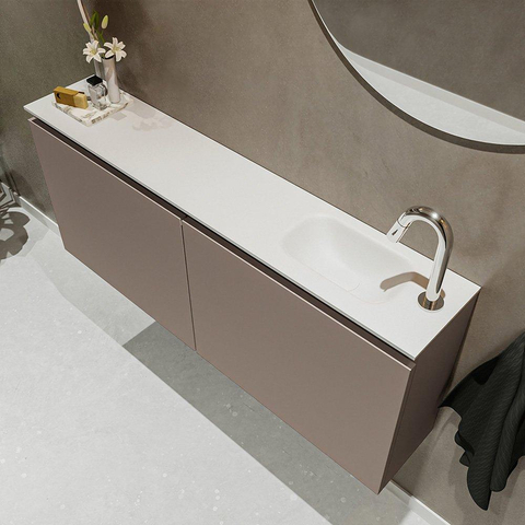 MONDIAZ TURE Toiletmeubel 120x23x50cm met 1 kraangaten 2 deuren smoke mat Wastafel Eden rechts Solid Surface Wit SW474973