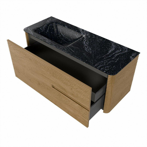 Mondiaz CIRO-DLUX Ensemble de meubles de salle de bains - 120x45x50cm - Vasque solid surface Lava - 1 bassin à gauche - 1 trou de robinet - 2 tiroirs - Chêne SW1531090