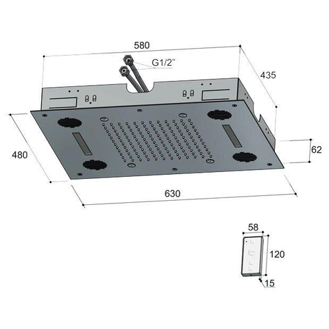 Hotbath Mate Inbouw - hoofddouche 48x63cm rechthoek - met spray LED verlichting - geborsteld nikkel (RVS) SW74123
