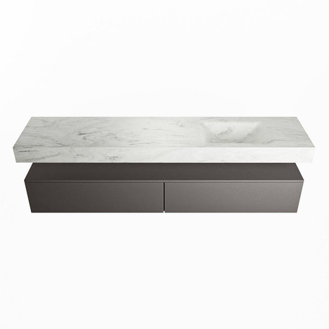 Mondiaz ALAN-DLUX Ensemble de meuble - 200cm - meuble Dark grey mat - 2 tiroirs - Lavabo Cloud Opalo suspendu - vasque Droite - 0 trous de robinet SW806419