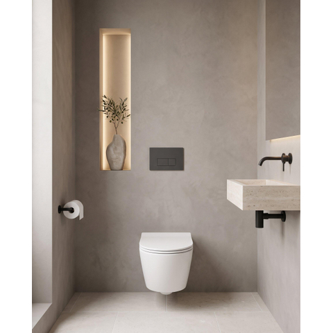 QeramiQ Dely Toiletset - 36.3x51.7cm - Geberit UP720 inbouwreservoir - rimless - diepspoel - 35mm zitting - softclose - bedieningsplaat mat antraciet - rechthoekige knoppen - glans wit SW1428158