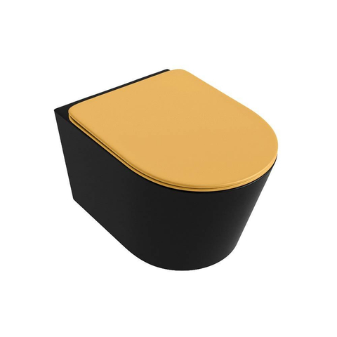 Mondiaz LAVIE WC suspendu – sans bride – 36 x 53 cm – avec abattant softclose – Urban (noir), abattant Ocher (jaune) SW1208680