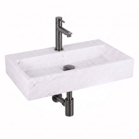 Fortifura Fuente pack lave-mains – rectangulaire – 38 x 24 x 8 cm – marbre blanc – robinet gunmetal SW1111484