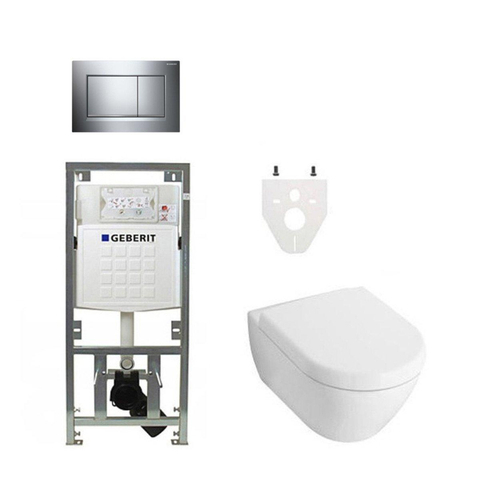 Villeroy et Boch Subway 2.0 Set de toilette softclose et sans bride avec réservoir Geberit et plaque de commande Sigma30 blanc​ SW108327