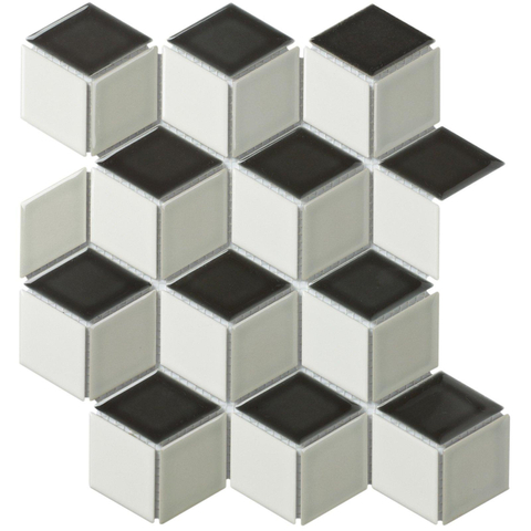 The Mosaic Factory Paris carrelage mosaïque - 26.6x30.5cm - carrelage mural - Porcelaine noir+blanc+gris Brillant SW108331