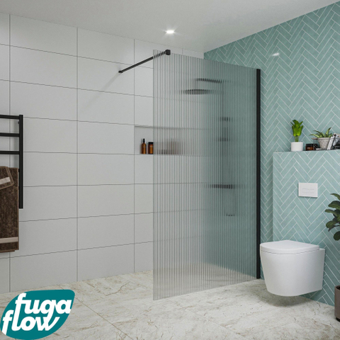FugaFlow Eccelente Vetro inloopdouche badkamer - 120x200cm - ribbelglas - wandarm - mat zwart SW1124697
