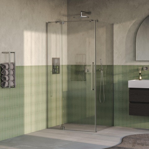 BRAUER Stellar Cabine de douche - 100x90x200cm - porte battante - revêtement de verre - réversible - verre clair - Inox brossé PVD SW1418007