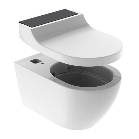 Geberit AquaClean Tuma Comfort Douchewc zwart glas decorplaat - met zwarte wandbediening - wit glans SW809482