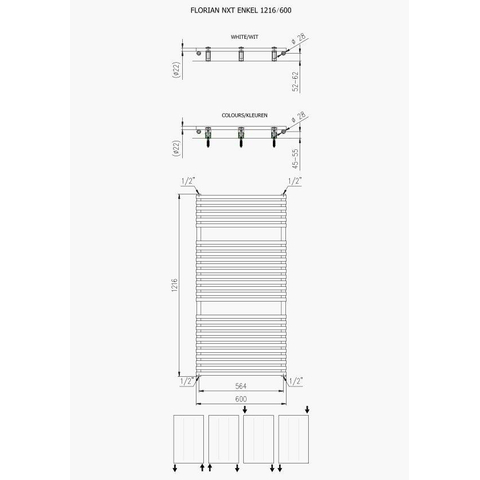 Plieger Florian Nxt radiateur design simple horizontal 1216x600mm 750W blanc 7255070