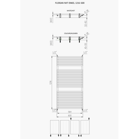 Plieger florian nxt Radiateur design horizontal simple 1216x600mmcm 699watt blanc 7255070