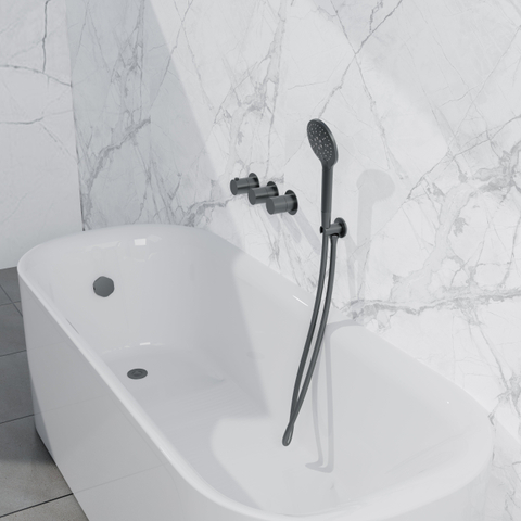Fortifura Nebbio Badcombinatie-set - thermostaatkraan - wandaansluitbocht - met handdouchehouder - gladde doucheslang - ronde handdouche - badvulcombinatie - PVD - geborsteld gunmetal (antraciet) SW1238084