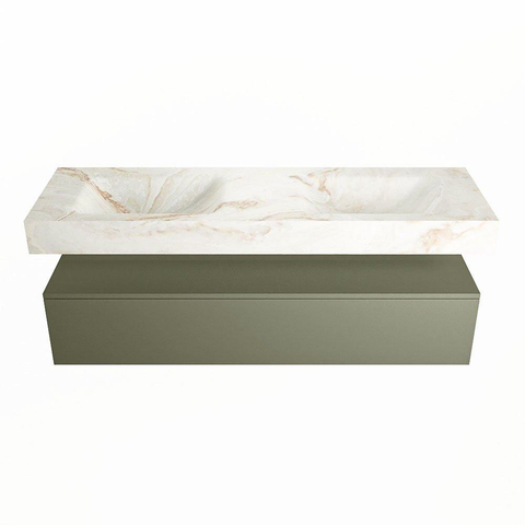 Mondiaz ALAN-DLUX Ensemble de meuble - 150cm - meuble Army mat - 1 tiroir - Lavabo Cloud Frappe suspendu - vasque Gauche et droite - 0 trous de robinet SW805655
