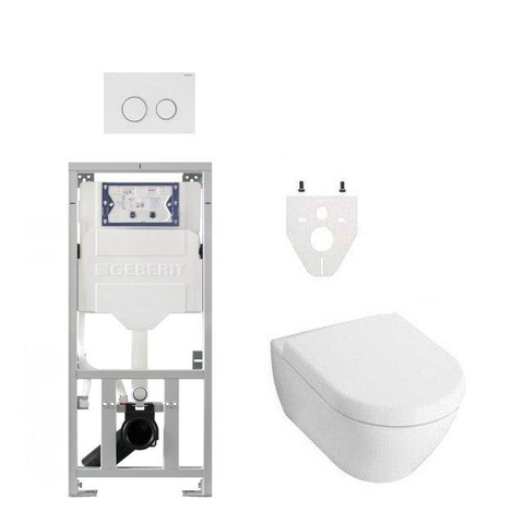 Villeroy & Boch Subway 2.0 DirectFlush toiletset - Geberit UP320 inbouwreservoir - softclose - Geberit Sigma20 glans wit met glanschroom ringen bedieningsplaat - ronde knoppen - white alpin SW32466