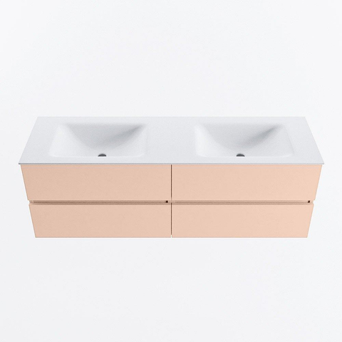 MONDIAZ VICA Ensemble meuble de salle de bains - 150cm - meuble bas rosee - 4 tiroirs - lavabo cloud double - 2 trous de robinet - version haute 60cm - talc SW1083340