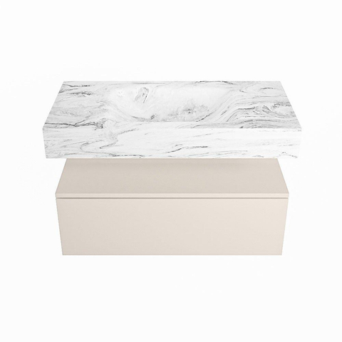 Mondiaz ALAN-DLUX Ensemble de meuble - 90cm - meuble Linen mat - 1 tiroir - Lavabo Cloud Glace suspendu - vasque Centre - 1 trou de robinet SW805767