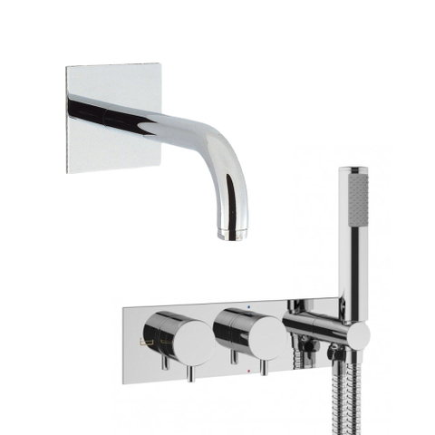 Crosswater MPRO Inbouwbadkraan - 27.5x12cm - thermostatisch - met handdoucheset - met uitloop - 16cm - hoogglans chroom SW108531