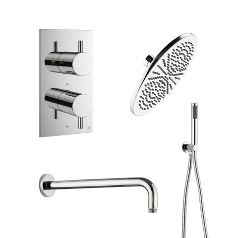 Crosswater MPRO Regendoucheset inbouw - 30cm hoofddouche - wandarm - staafhanddouche - hoogglans chroom SW108640