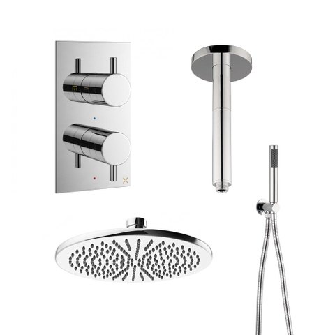 Crosswater MPRO Regendoucheset inbouw - 30cm hoofddouche - plafondarm - staafhanddouche - hoogglans chroom SW108641