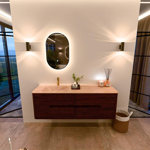 Mondiaz CIRO-DLUX Meuble de salle de bains - 150x45x50cm - Plan-vasque Solid surface Saba - 1 vasque à gauche - 1 trou de robinet - 4 tiroirs - Ruby SW1531921