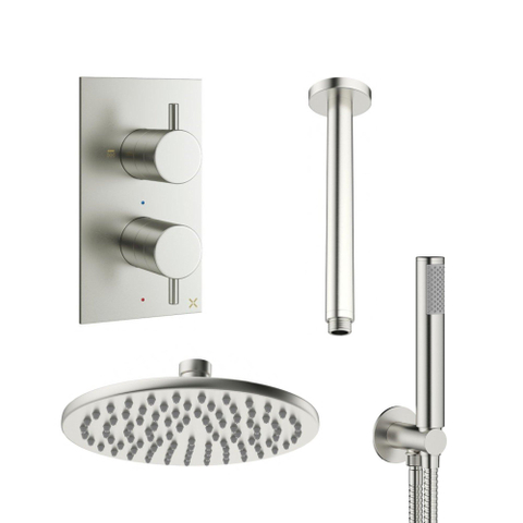 Crosswater MPRO Regendoucheset inbouw - 20cm hoofddouche - plafondarm - staafhanddouche - geborsteld RVS SW108643