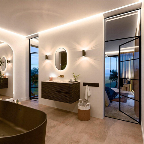 Mondiaz CIRO-DLUX Ensemble de meubles de salle de bains - 110x45x50cm - vasque solid surface Glace - 1 lavabo à gauche - sans trous de robinet - 2 tiroirs - Shadow SW1532200