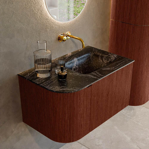 Mondiaz KURVE-DLUX Ensemble de meuble de salle de bains - 75x46x40cm - 1 tiroir - 1 porte - lavabo solid surface - droit - sans trou de robinet - Ruby SW1415993