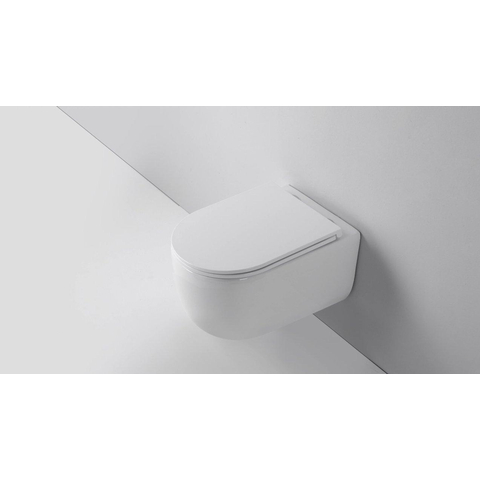 QeramiQ Dely Swirl hangtoilet – spoelrandloos – diepte 53 cm – met slim zitting – glans wit SW1026267