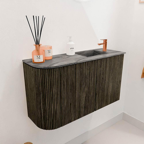 Mondiaz JOYA-DLUX 71.6cm toiletmeubel - ronding links kleur Shadow - Wastafel FAYE positie Rechts 1 kraangat kleur Sombra. SW1425223