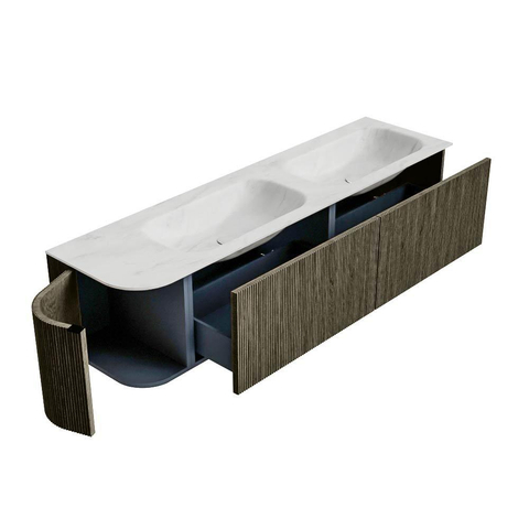 Mondiaz KURVE-DLUX Ensemble meuble de salle de bains - 175x46x40cm - 2 tiroirs - 1 porte - vasque solid surface - double / droite - 2 trous de robinet - Shadow SW1414211