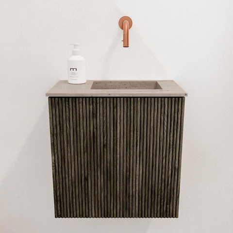 Mondiaz JOYA-DLUX 40cm toiletmeubel - kleur Shadow - Wastafel FAYE positie Rechts Zonder kraangat kleur Saba. SW1425094