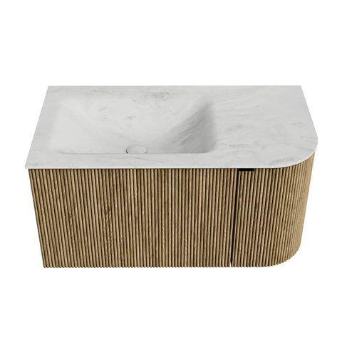 Mondiaz KURVE-DLUX Ensemble de meuble de salle de bains - 85x46x40cm - 1 tiroir - 1 porte - lavabo solid surface - gauche - sans trou de robinet - Dusk SW1415048