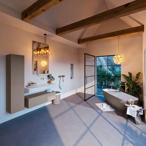 Mondiaz ALAN-DLUX Ensemble de meuble - 110cm - meuble Smoke mat - 1 tiroir - Lavabo Cloud Opalo suspendu - vasque Droite - 0 trous de robinet SW806471