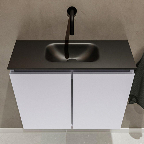 MONDIAZ TURE Toiletmeubel 60x23x50cm met 0 kraangaten 2 deuren cale mat Wastafel Eden midden Solid Surface Zwart SW475440