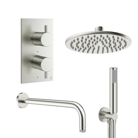 Crosswater MPRO Douche pluie encastrable - 30cm douche principale - bras mural - douchette à main - inox brossé SW111023