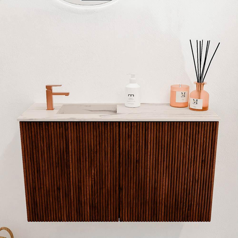 Mondiaz JOYA-DLUX 70cm toiletmeubel - kleur Ruby - Wastafel FAYE positie Links 1 kraangat kleur Nata. SW1425424