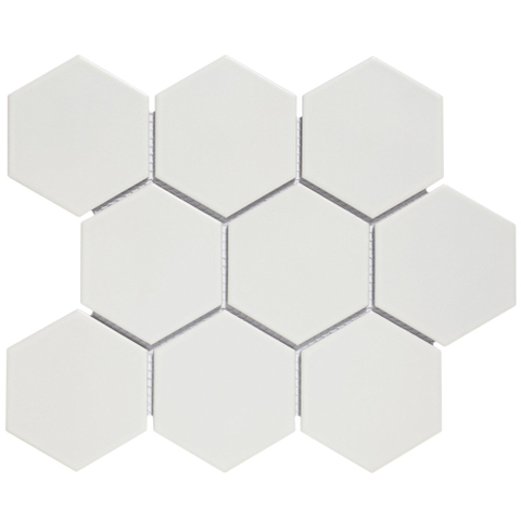 The Mosaic Factory Barcelona mozaïektegel - 25.6x29.6cm - wand en vloertegel - Zeshoek/Hexagon - Porselein White Mat SW157762