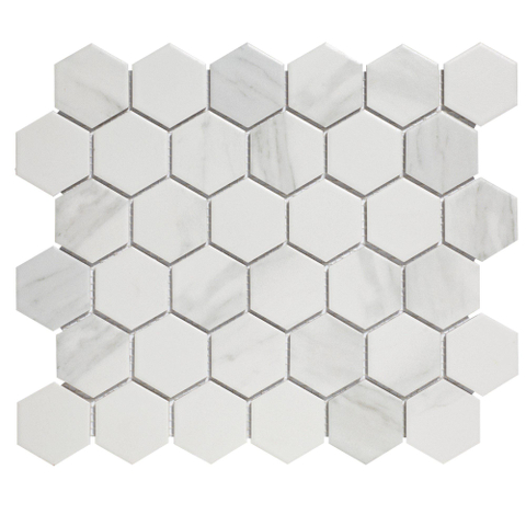 The Mosaic Factory Barcelona carrelage mosaïque - 28.2x32.1cm - carrelage mural et de sol - Hexagone/Hexagone - Porcelaine Carrara White Mat SW157758