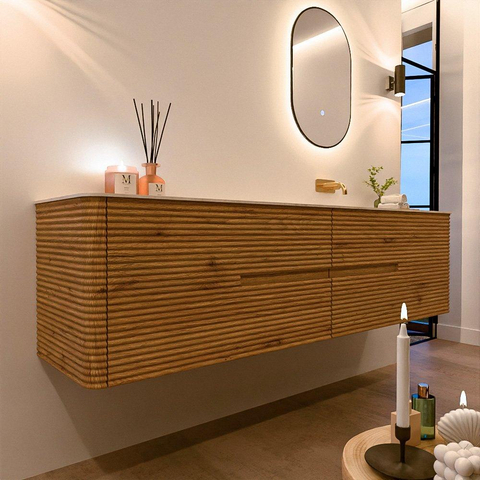 Mondiaz CIRO-DLUX Ensemble de meubles de salle de bains - 190x45x50cm - lavabo solid surface Meli - 1 vasque à droite - sans trous de robinet - 4 tiroirs - Chêne SW1531449