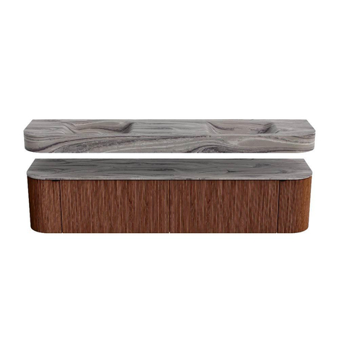 MONDIAZ THOR-DLUX Meuble de salle de bains - 200cm - arrondi gauche + droite - couleur Ruby - 2 tiroirs - 2 portes - Vasque suspendue CLOUD Double sans trou de robinet - couleur Sombra SW1467274